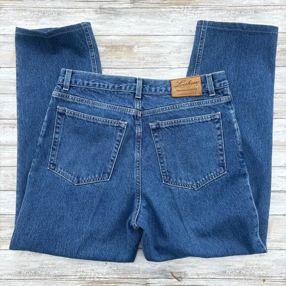 Lucchese Jeans 35x30 Straight Fit Med Wash Blue Denim Western Workwear Utility - Picture 1 of 10